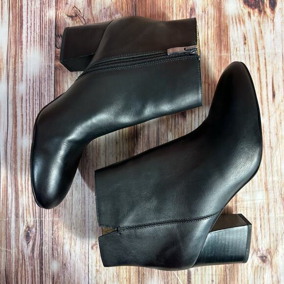 Franco Sarto OLYMPIA Sz 8 Black Leather Block Heel Zip Ankle Boots Booties Shoes - Picture 4 of 8